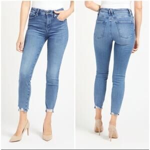 Good American Good Classic Crop Jeans Blue 789 High Rise Raw Hem Sz 10